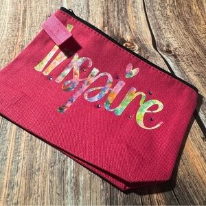 NEW Pink 7”x5” Canvas Zippered Pouch with Custom Vinyl and Charm Item #PHK4797